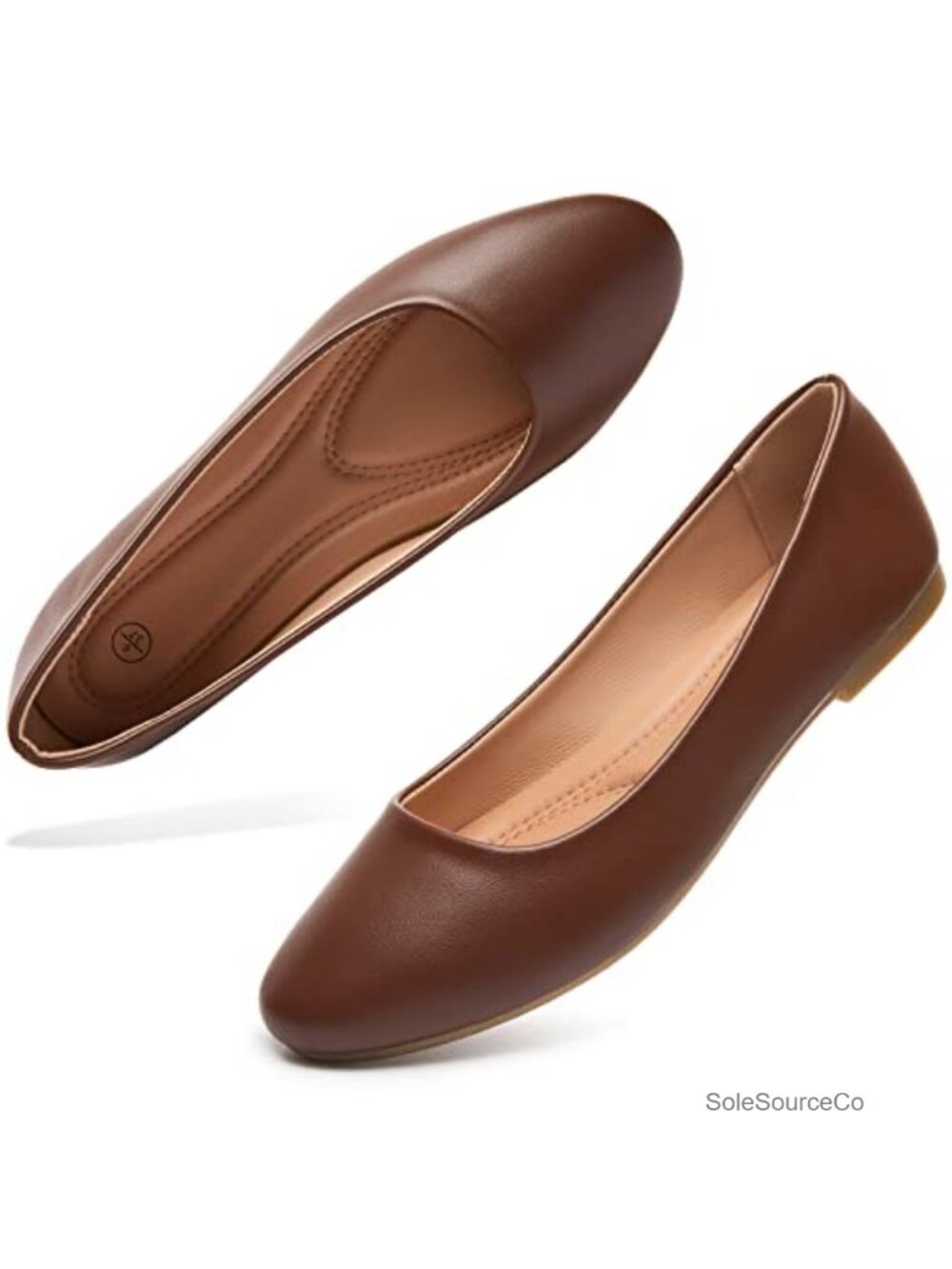 Women's PU Leather Round Toe Slip On Ballet Flats Comfortable Dress Shoes
